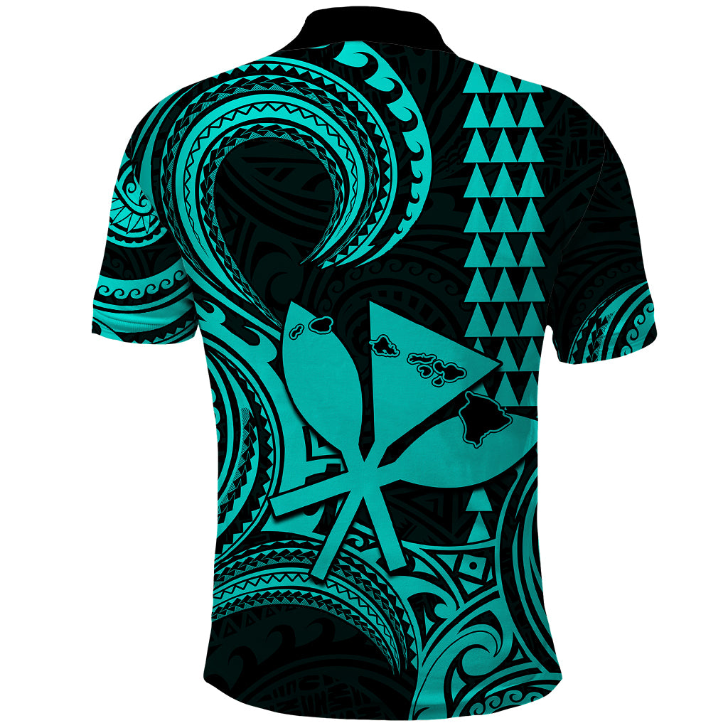 King Kamehameha Day Hawaii Polo Shirt Paradise of the Pacific Tribal Kakau with Kanaka Maoli Turquoise LT9 - Polynesian Pride