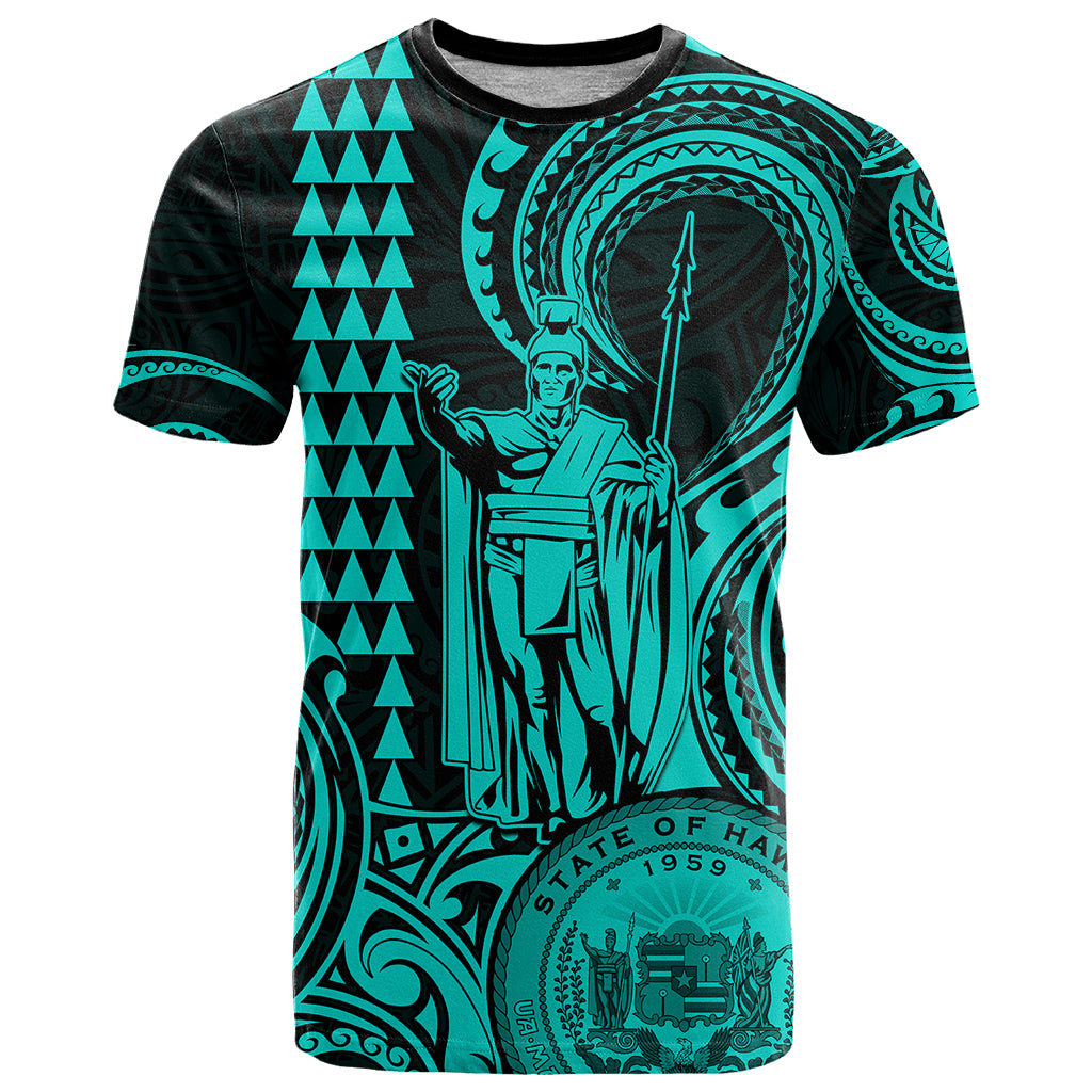 King Kamehameha Day Hawaii T Shirt Paradise of the Pacific Tribal Kakau with Kanaka Maoli Turquoise LT9 Turquoise - Polynesian Pride