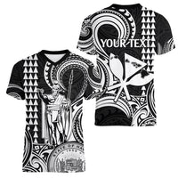 Custom King Kamehameha Day Hawaii Women V Neck T Shirt Paradise of the Pacific Tribal Kakau with Kanaka Maoli - White LT9 - Polynesian Pride