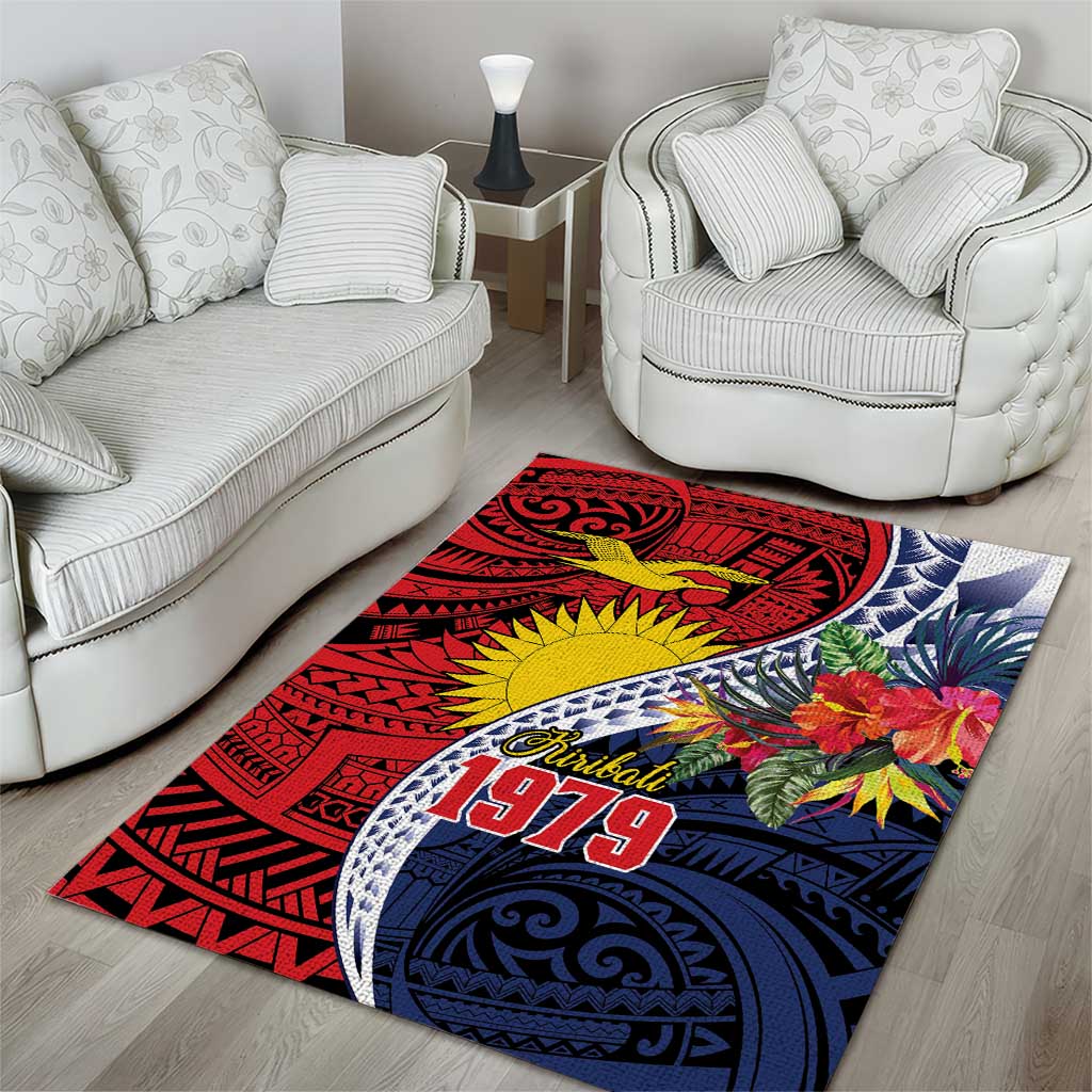 Flag of Kiribati Polynesian Pattern Area Rug Est 1979 With Tropical Flowers