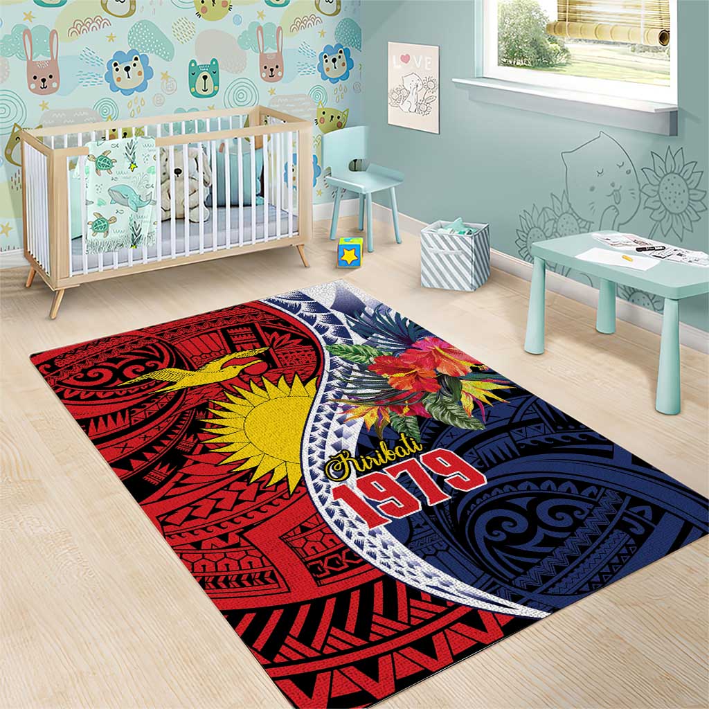 Flag of Kiribati Polynesian Pattern Area Rug Est 1979 With Tropical Flowers