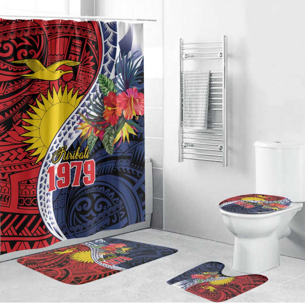 Flag of Kiribati Polynesian Pattern Bathroom Set Est 1979 With Tropical Flowers - Polynesian Pride