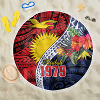 Flag of Kiribati Polynesian Pattern Beach Blanket Est 1979 With Tropical Flowers