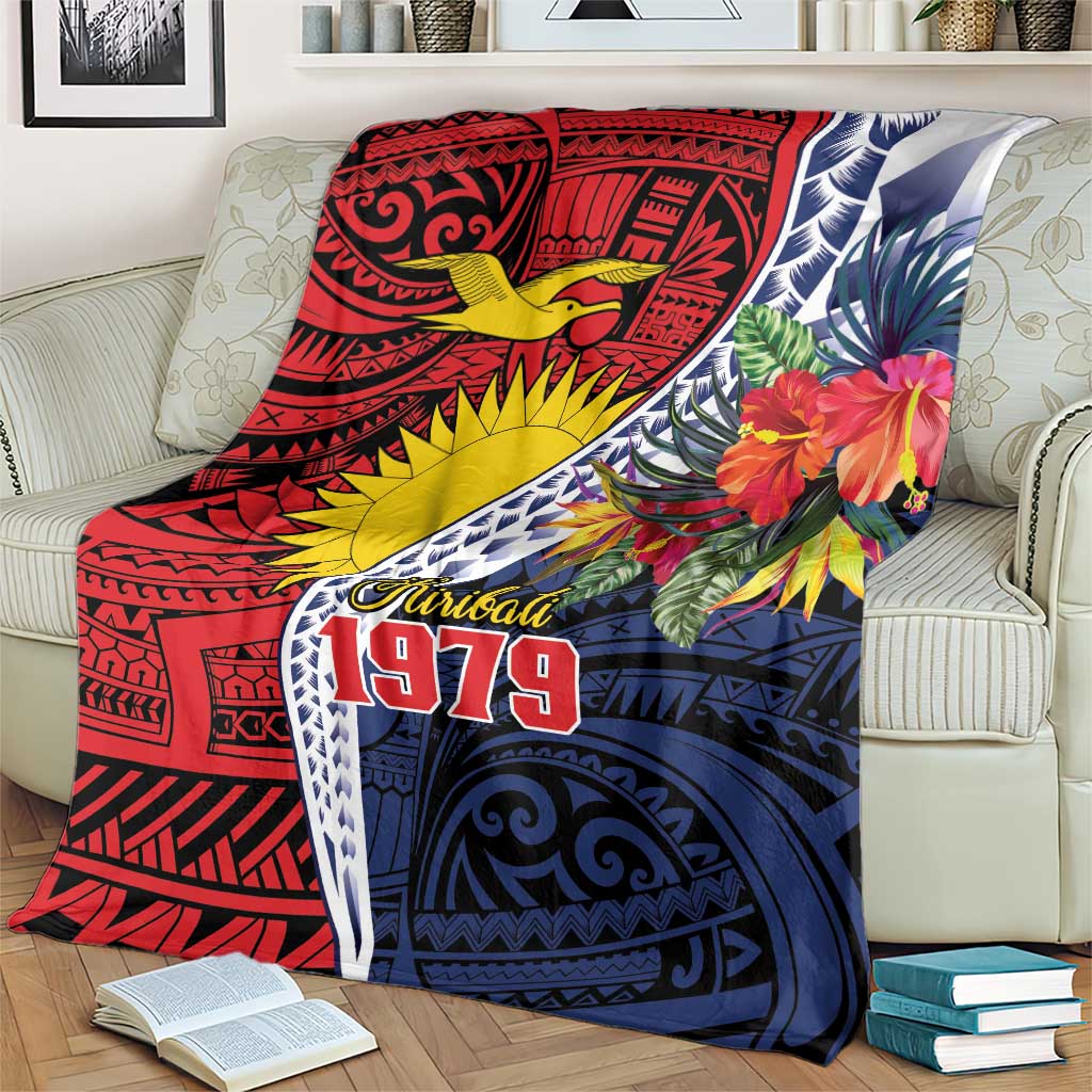 Flag of Kiribati Polynesian Pattern Blanket Est 1979 With Tropical Flowers