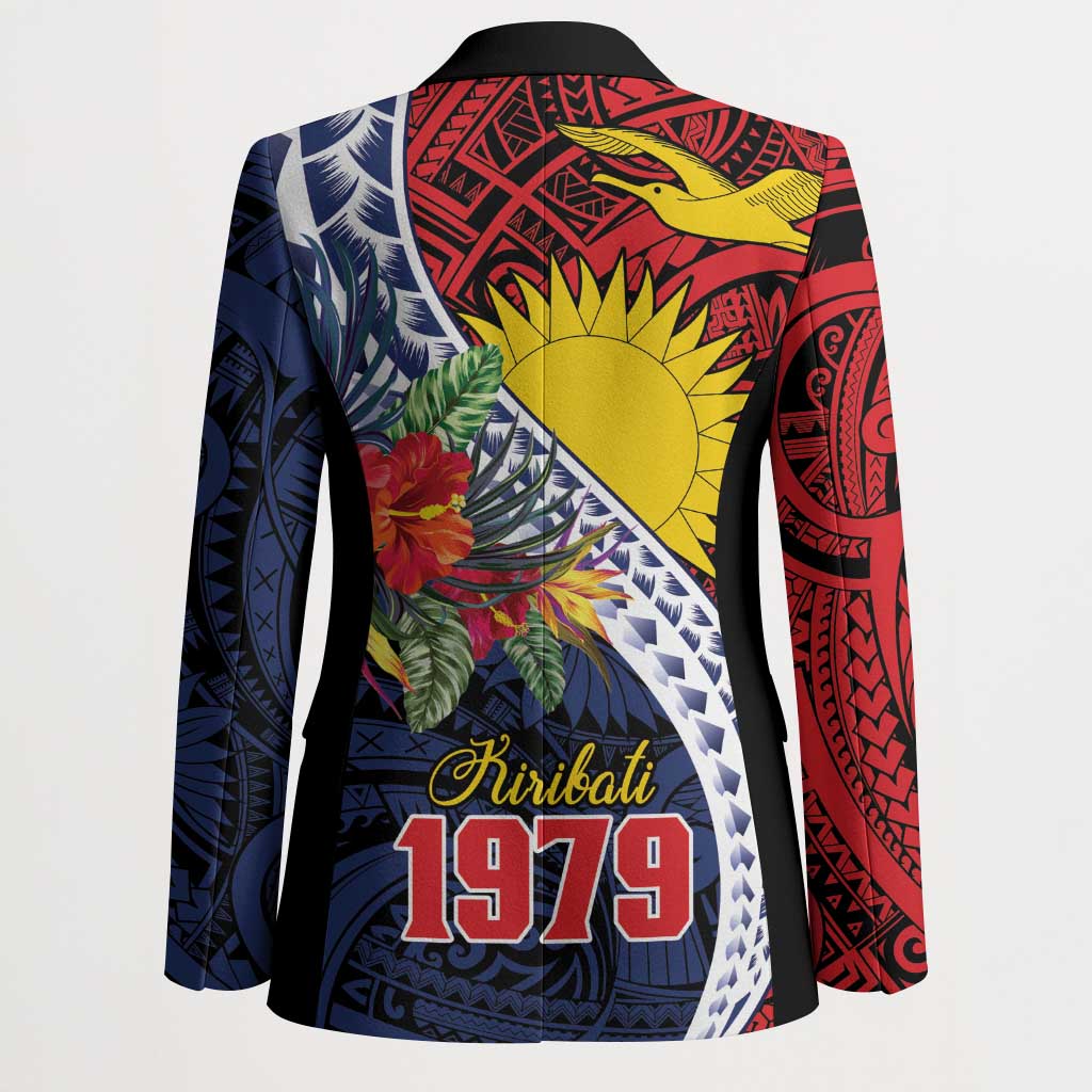 Flag of Kiribati Polynesian Pattern Blazer Est 1979 With Tropical Flowers - Polynesian Pride