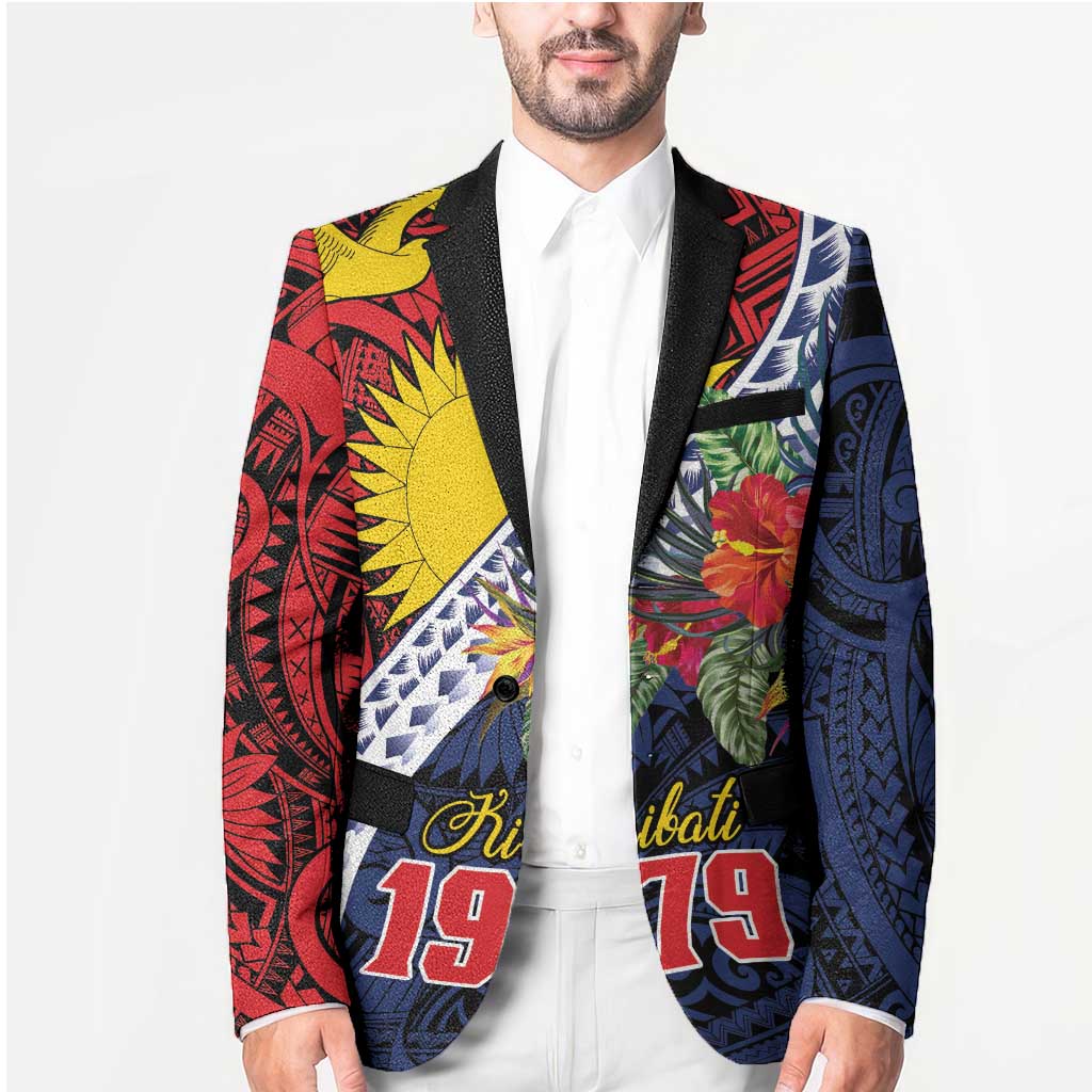 Flag of Kiribati Polynesian Pattern Blazer Est 1979 With Tropical Flowers - Polynesian Pride