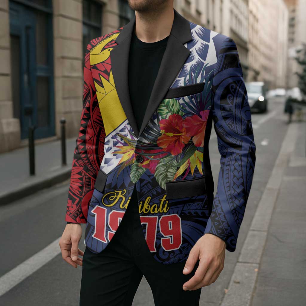 Flag of Kiribati Polynesian Pattern Blazer Est 1979 With Tropical Flowers - Polynesian Pride