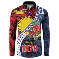 Flag of Kiribati Polynesian Pattern Button Sweatshirt Est 1979 With Tropical Flowers