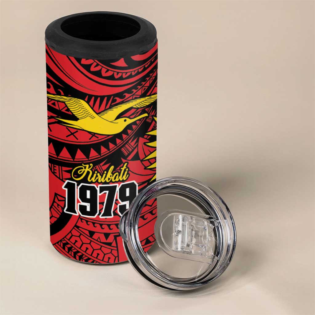 Flag of Kiribati Polynesian Pattern 4 in 1 Can Cooler Tumbler Est 1979 With Tropical Flowers