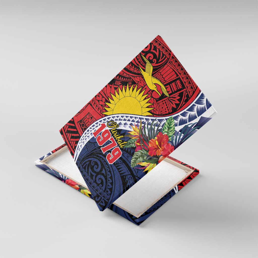Flag of Kiribati Polynesian Pattern Canvas Wall Art Est 1979 With Tropical Flowers