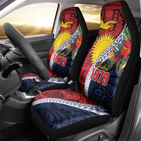 Flag of Kiribati Polynesian Pattern Car Seat Cover Est 1979 With Tropical Flowers