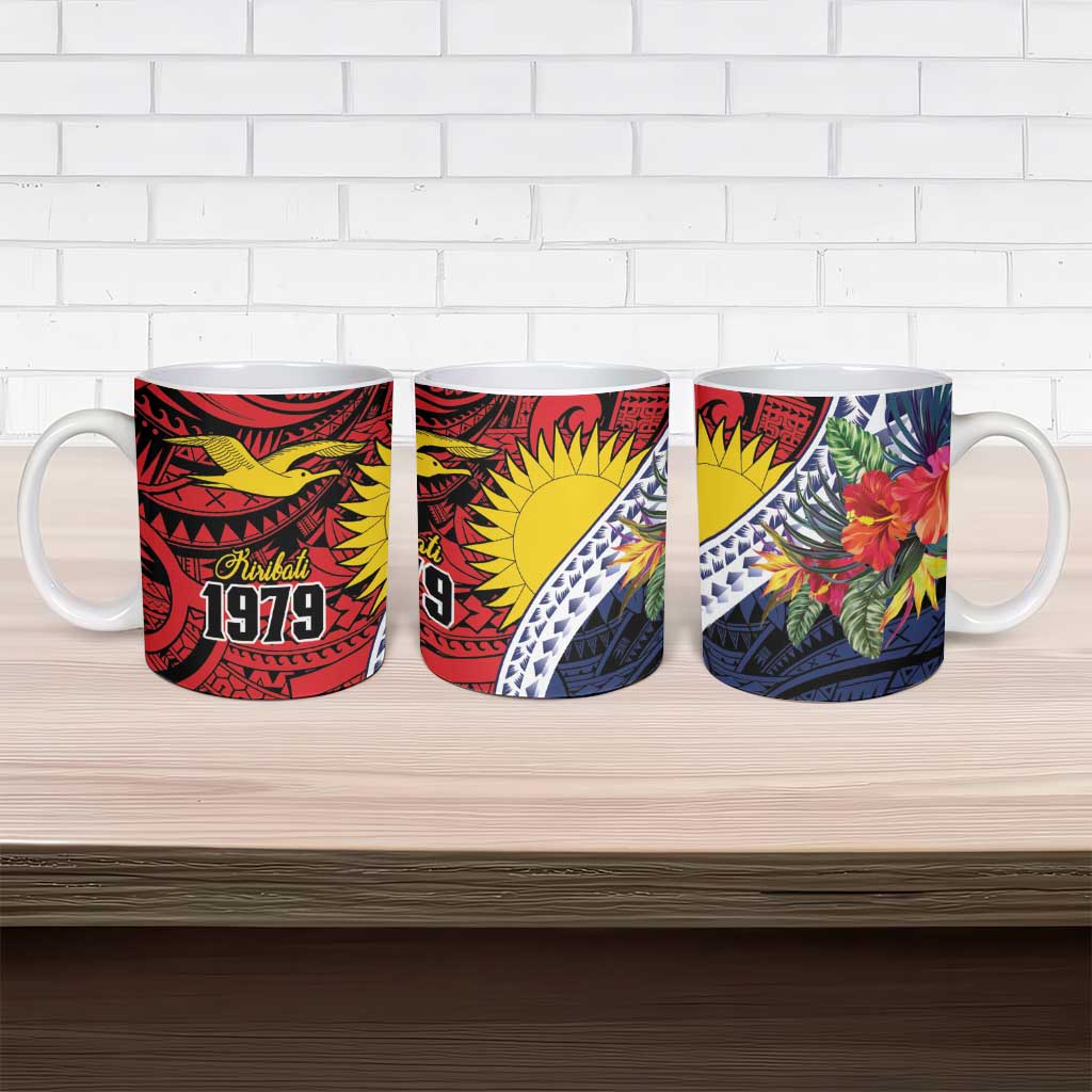 Flag of Kiribati Polynesian Pattern Ceramic Mug Est 1979 With Tropical Flowers - Polynesian Pride
