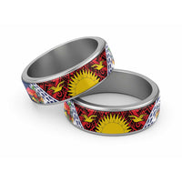 Flag of Kiribati Polynesian Pattern Classic Ring Est 1979 With Tropical Flowers - Polynesian Pride