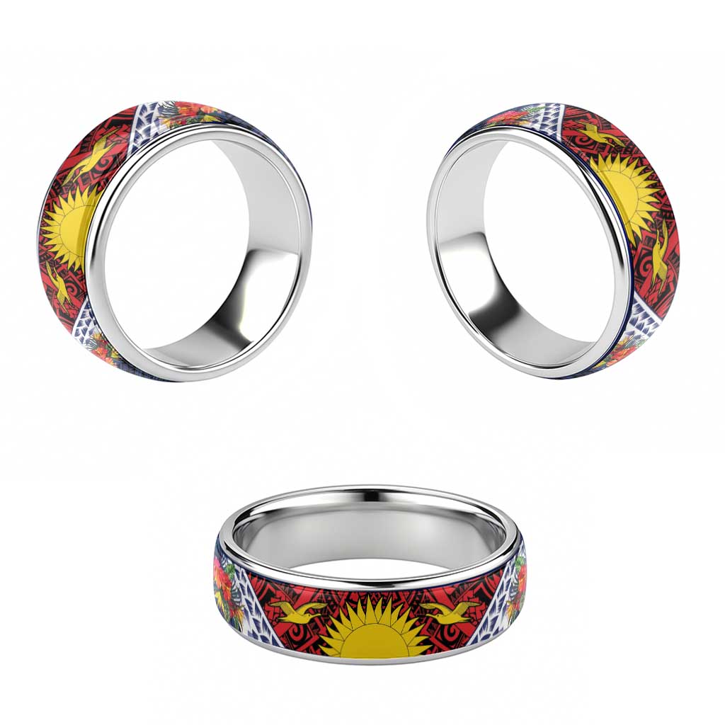 Flag of Kiribati Polynesian Pattern Classic Ring Est 1979 With Tropical Flowers - Polynesian Pride