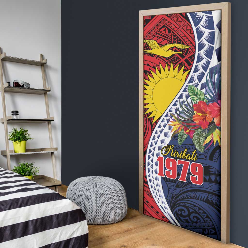 Flag of Kiribati Polynesian Pattern Door Cover Est 1979 With Tropical Flowers - Polynesian Pride