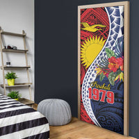 Flag of Kiribati Polynesian Pattern Door Cover Est 1979 With Tropical Flowers - Polynesian Pride