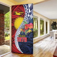 Flag of Kiribati Polynesian Pattern Door Cover Est 1979 With Tropical Flowers - Polynesian Pride