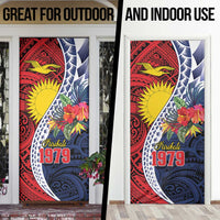 Flag of Kiribati Polynesian Pattern Door Cover Est 1979 With Tropical Flowers - Polynesian Pride