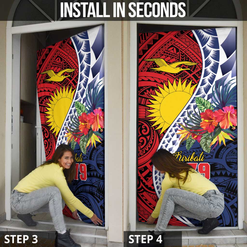 Flag of Kiribati Polynesian Pattern Door Cover Est 1979 With Tropical Flowers - Polynesian Pride