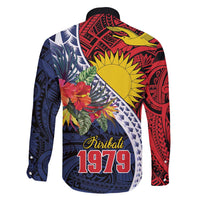 Flag of Kiribati Polynesian Pattern Family Matching Off Shoulder Maxi Dress and Hawaiian Shirt Est 1979 With Tropical Flowers