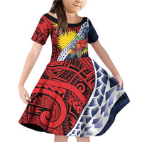 Flag of Kiribati Polynesian Pattern Family Matching Off Shoulder Short Dress and Hawaiian Shirt Est 1979 With Tropical Flowers