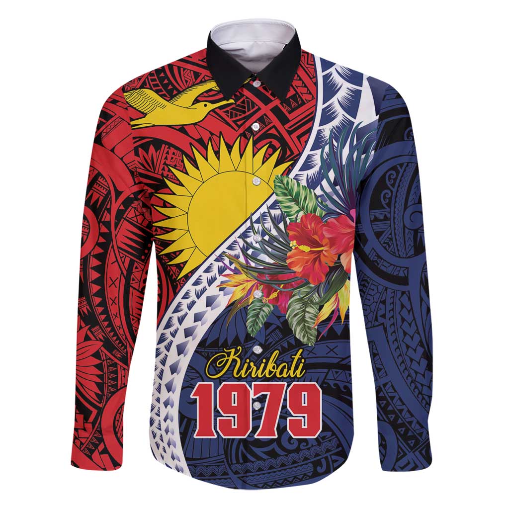 Flag of Kiribati Polynesian Pattern Family Matching Puletasi and Hawaiian Shirt Est 1979 With Tropical Flowers