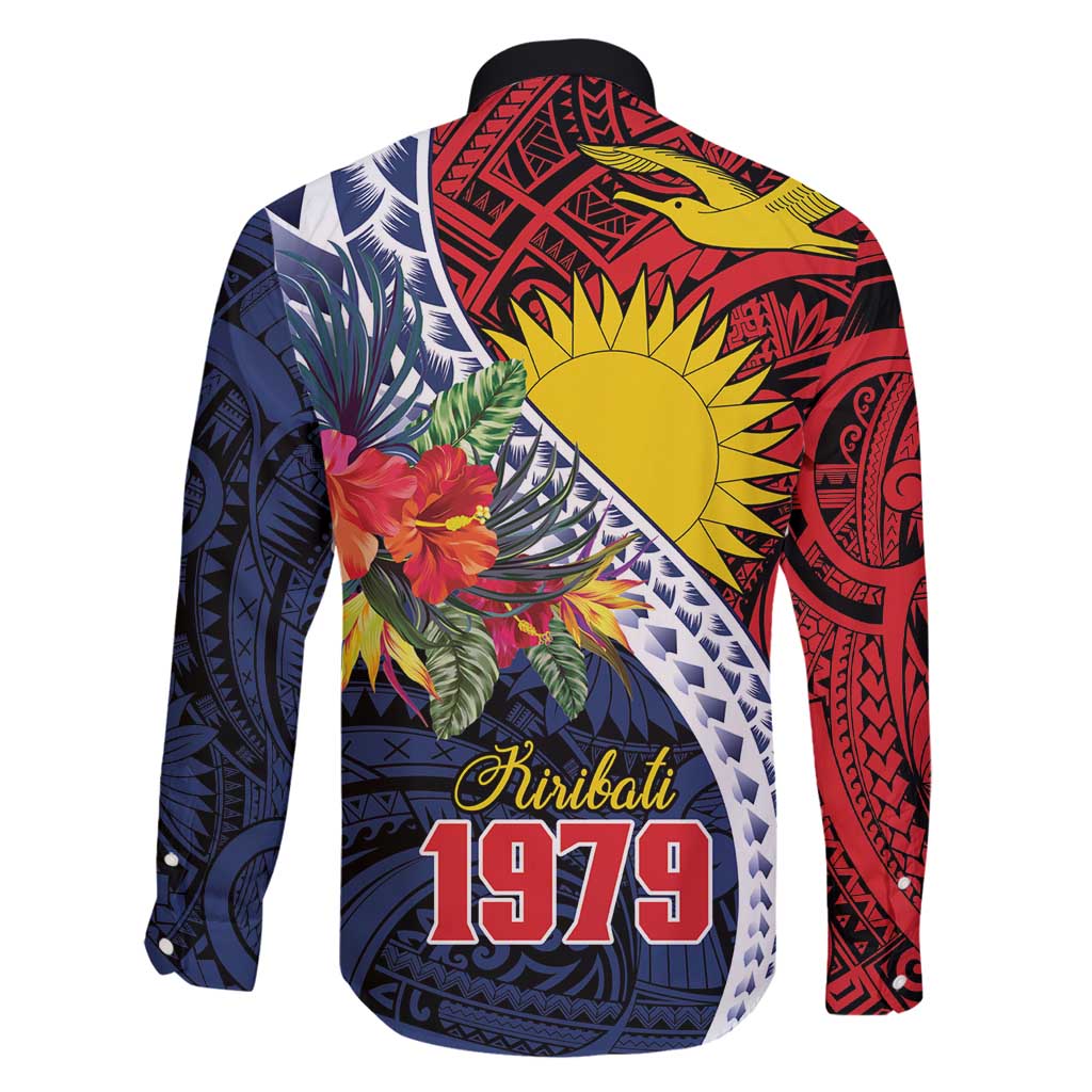 Flag of Kiribati Polynesian Pattern Family Matching Summer Maxi Dress and Hawaiian Shirt Est 1979 With Tropical Flowers