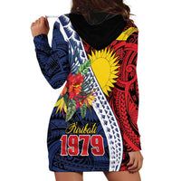 Flag of Kiribati Polynesian Pattern Hoodie Dress Est 1979 With Tropical Flowers