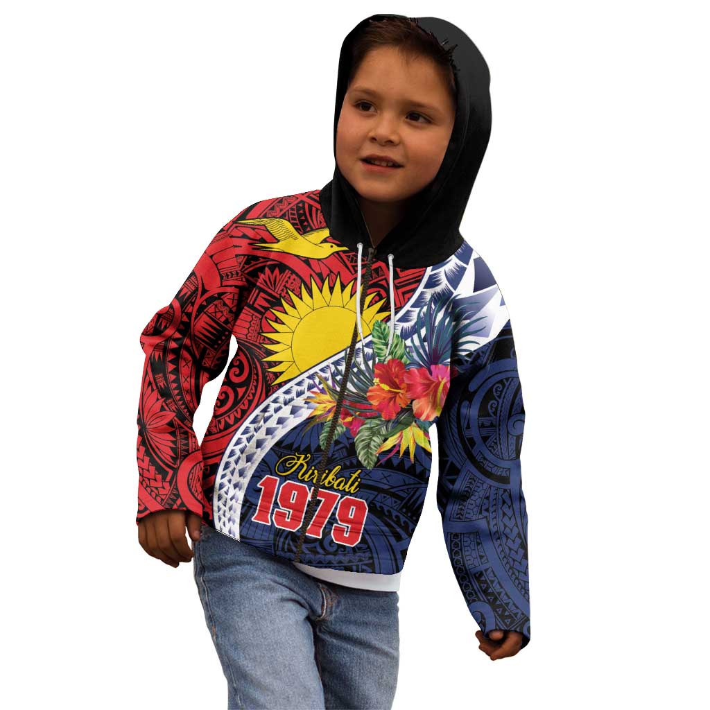 Flag of Kiribati Polynesian Pattern Kid Hoodie Est 1979 With Tropical Flowers