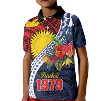 Flag of Kiribati Polynesian Pattern Kid Polo Shirt Est 1979 With Tropical Flowers