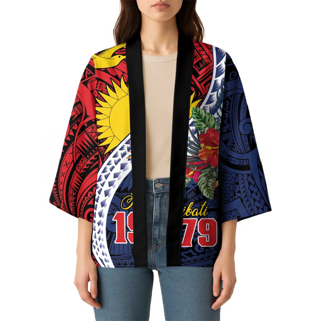Flag of Kiribati Polynesian Pattern Kimono Est 1979 With Tropical Flowers - Polynesian Pride
