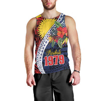 Flag of Kiribati Polynesian Pattern Men Tank Top Est 1979 With Tropical Flowers