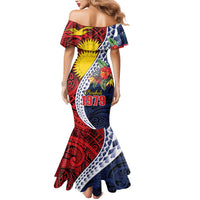 Flag of Kiribati Polynesian Pattern Mermaid Dress Est 1979 With Tropical Flowers