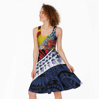 Flag of Kiribati Polynesian Pattern Midi Dress Est 1979 With Tropical Flowers - Polynesian Pride