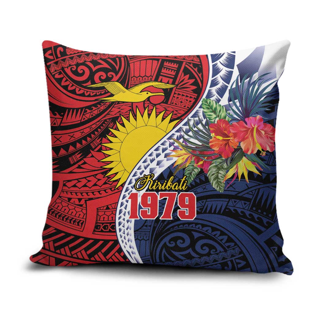 Flag of Kiribati Polynesian Pattern Pillow Cover Est 1979 With Tropical Flowers - Polynesian Pride
