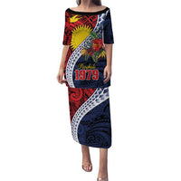 Flag of Kiribati Polynesian Pattern Puletasi Est 1979 With Tropical Flowers