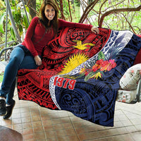 Flag of Kiribati Polynesian Pattern Quilt Est 1979 With Tropical Flowers