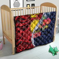 Flag of Kiribati Polynesian Pattern Quilt Est 1979 With Tropical Flowers