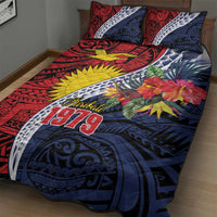 Flag of Kiribati Polynesian Pattern Quilt Bed Set Est 1979 With Tropical Flowers