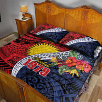 Flag of Kiribati Polynesian Pattern Quilt Bed Set Est 1979 With Tropical Flowers