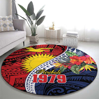 Flag of Kiribati Polynesian Pattern Round Carpet Est 1979 With Tropical Flowers