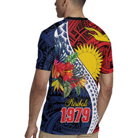 Flag of Kiribati Polynesian Pattern Rugby Jersey Est 1979 With Tropical Flowers