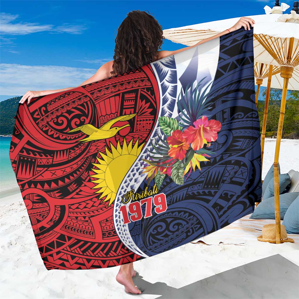 Flag of Kiribati Polynesian Pattern Sarong Est 1979 With Tropical Flowers