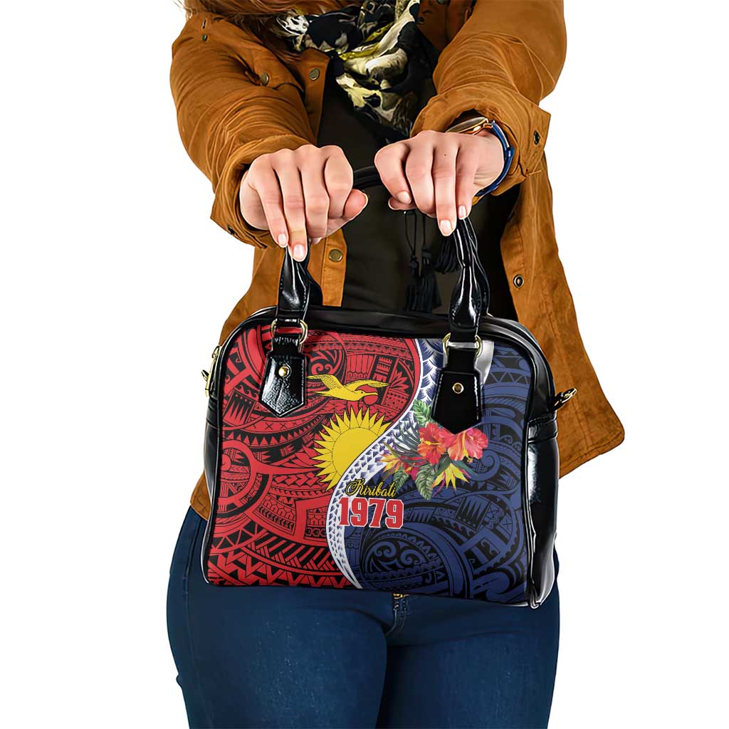 Flag of Kiribati Polynesian Pattern Shoulder Handbag Est 1979 With Tropical Flowers
