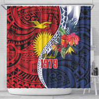 Flag of Kiribati Polynesian Pattern Shower Curtain Est 1979 With Tropical Flowers