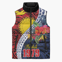 Flag of Kiribati Polynesian Pattern Sleeveless Puffer Jacket Est 1979 With Tropical Flowers - Polynesian Pride