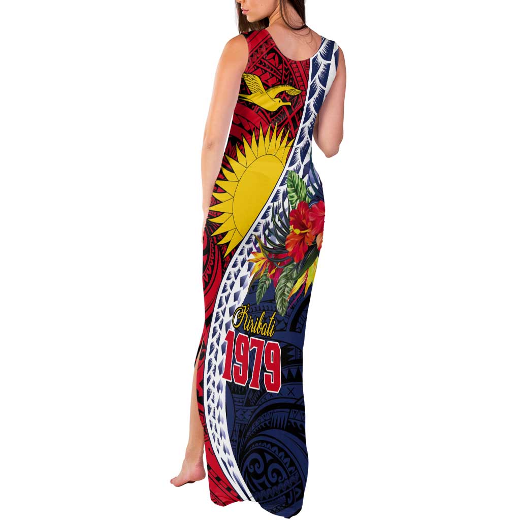 Flag of Kiribati Polynesian Pattern Tank Maxi Dress Est 1979 With Tropical Flowers