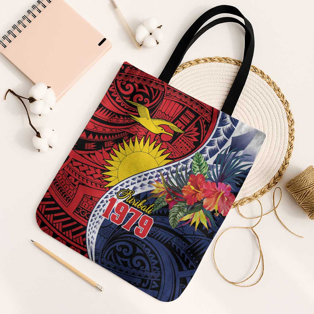 Flag of Kiribati Polynesian Pattern Tote Bag Est 1979 With Tropical Flowers - Polynesian Pride