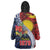 Flag of Kiribati Polynesian Pattern Wearable Blanket Hoodie Est 1979 With Tropical Flowers