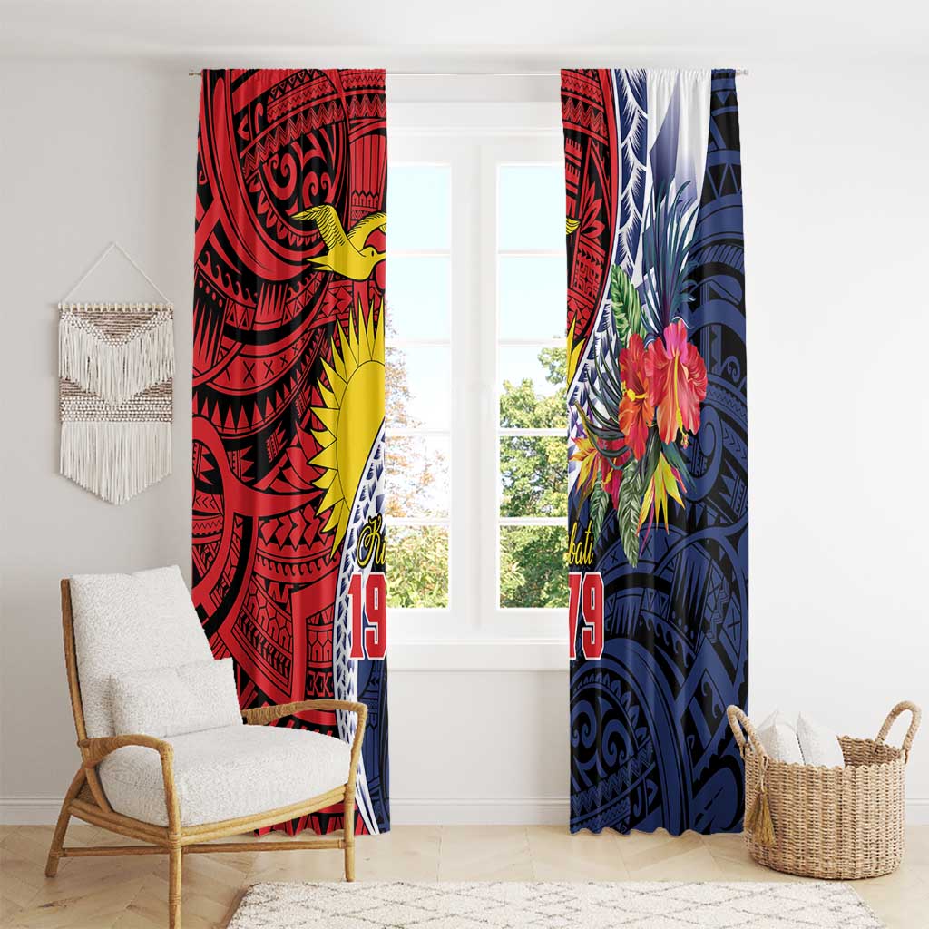 Flag of Kiribati Polynesian Pattern Window Curtain Est 1979 With Tropical Flowers